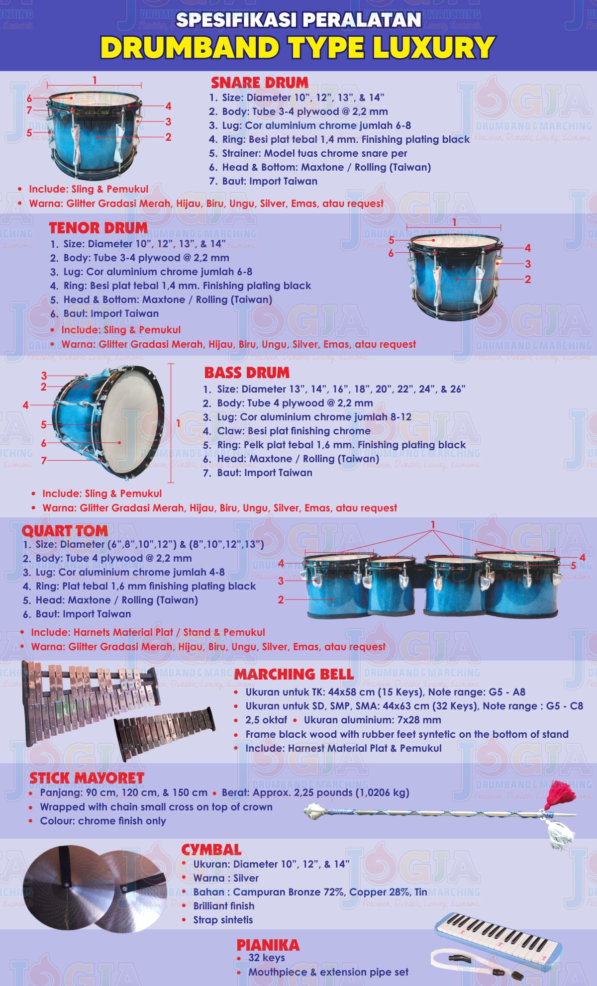 Spesifikasi Alat Drumband JM 2020